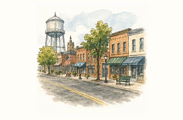 Local road and map-style community illustration